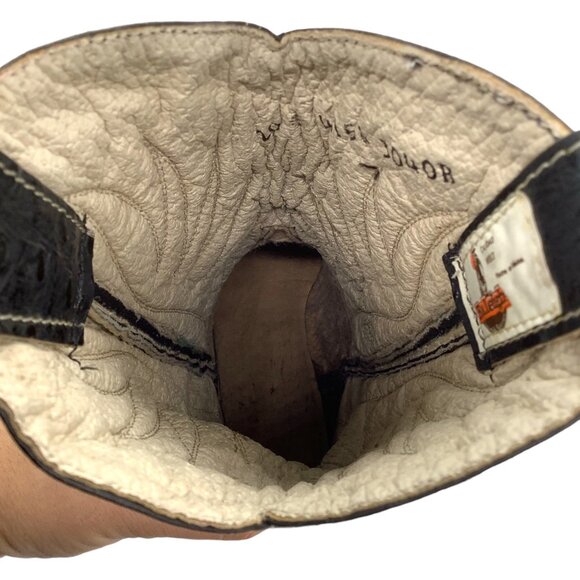 Vintage RALEIGH Kids Sz 1 Ostrich Leather Cowboy Boots Embroidered Wing 4156 VTG - Picture 11 of 12